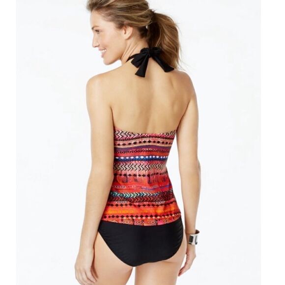 Island Escape Women's High Neck Lattice-Front Tankini Top Sz-12 - Picture 2 of 10